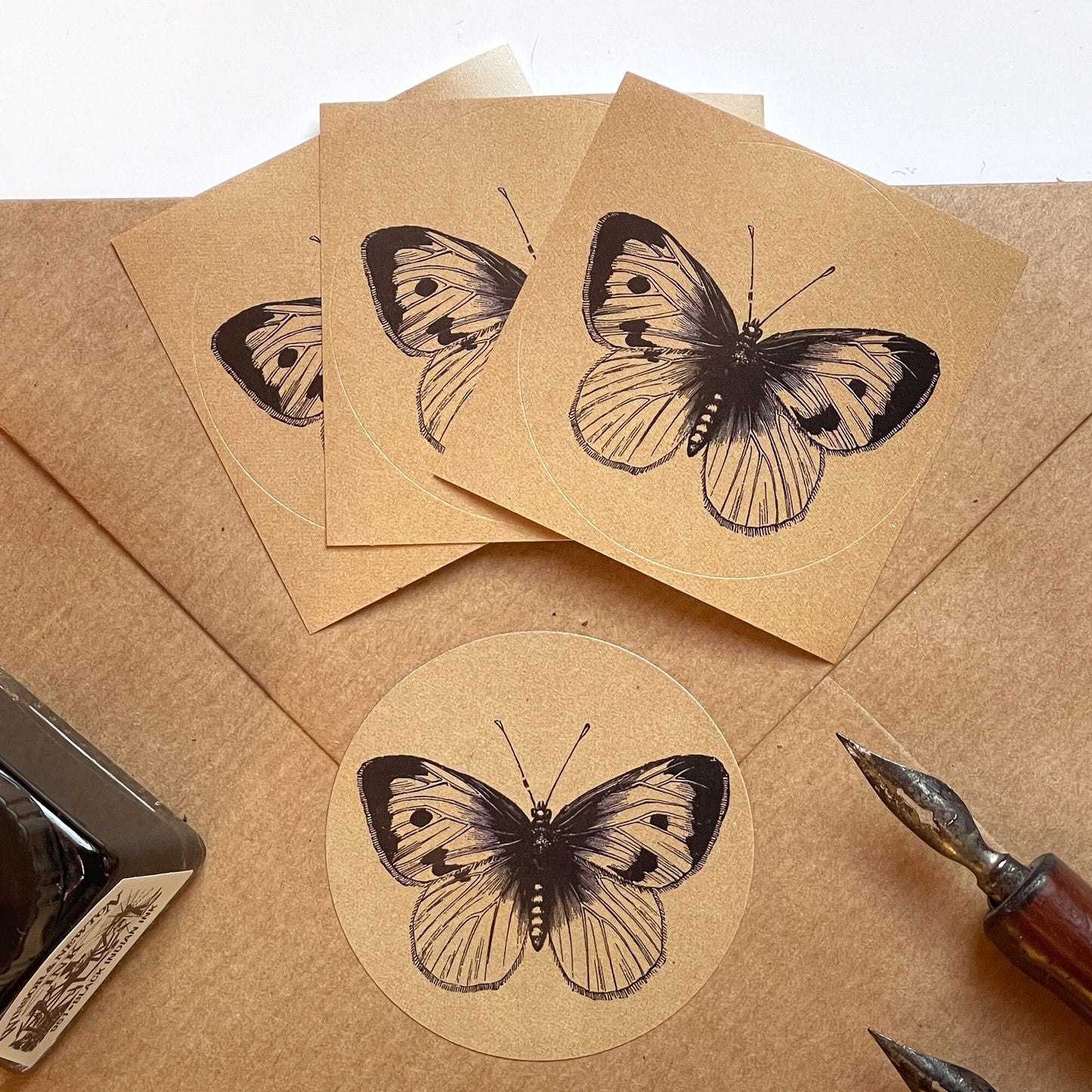 6 Stickers 'Butterfly + Vintage handwriting | Dark Academia letter seals | 50mm round 