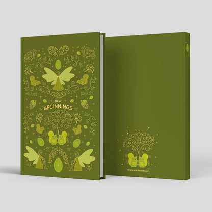 Notizbuch 'Frühlingselfen' grün mit Punktraster und Lesebändchen auf Recyclingpapier - Carasusan