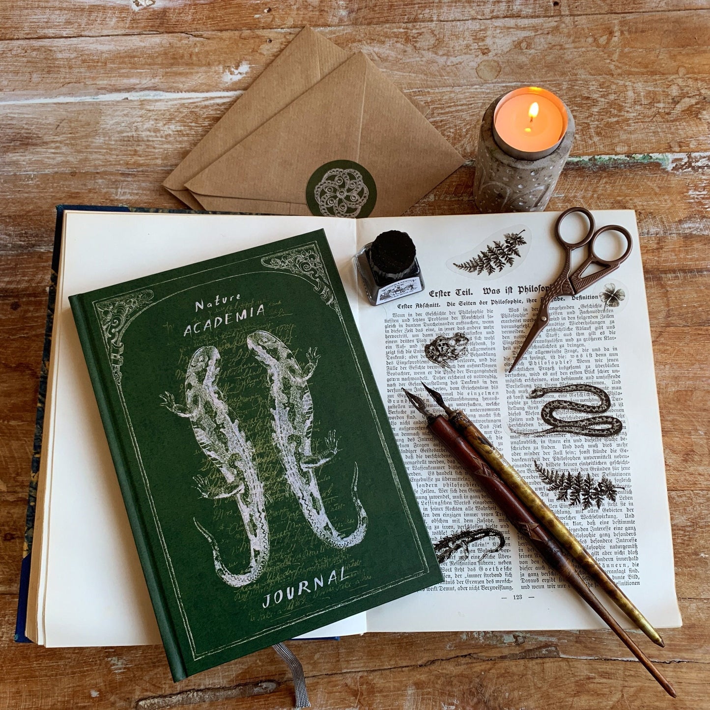 Dot grid notebook 'Nature Academia Salamander' dark green with ribbon marker - eco friendly