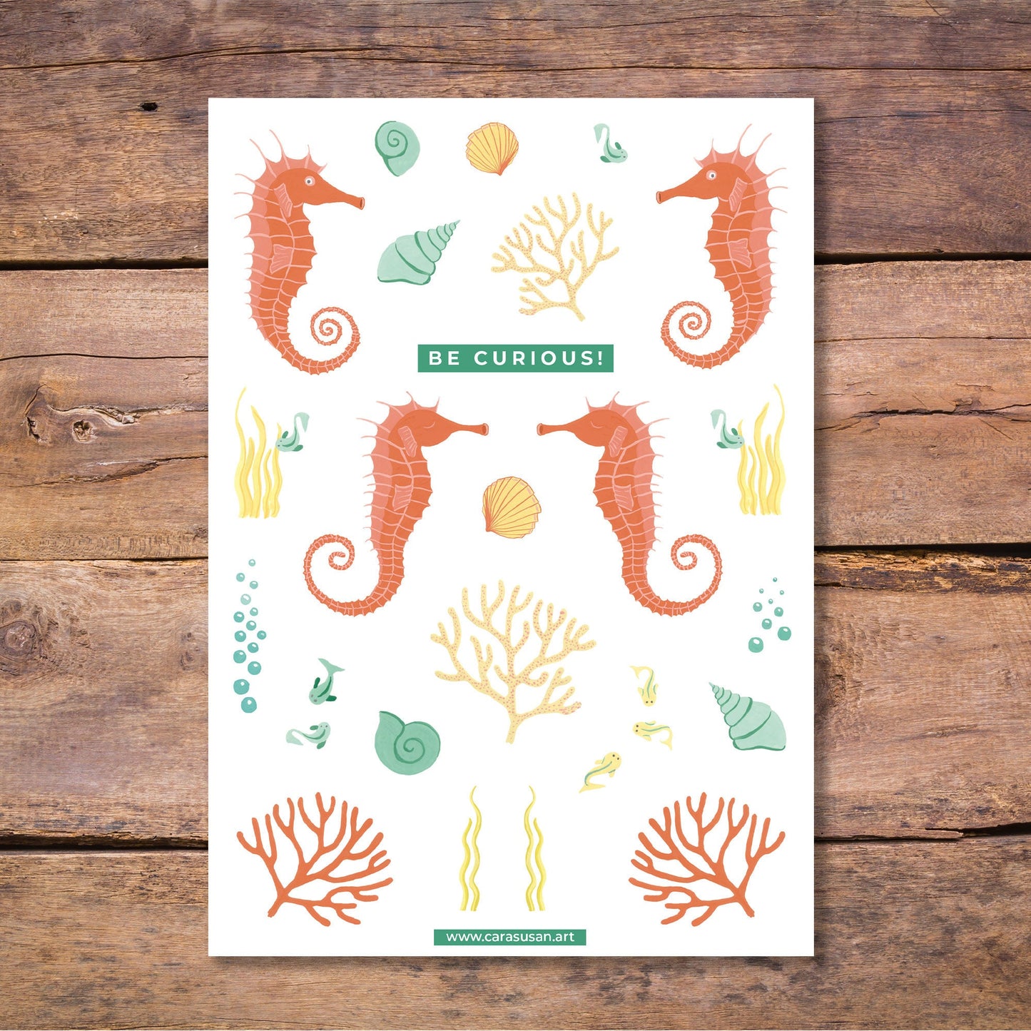 Sticker sheet 'Seahorse', shells and corals for journaling, decoration and more