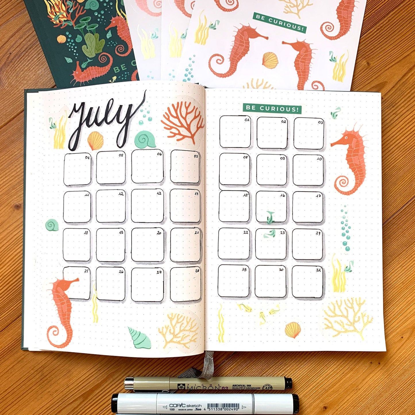 Sticker sheet 'Seahorse', shells and corals for journaling, decoration and more