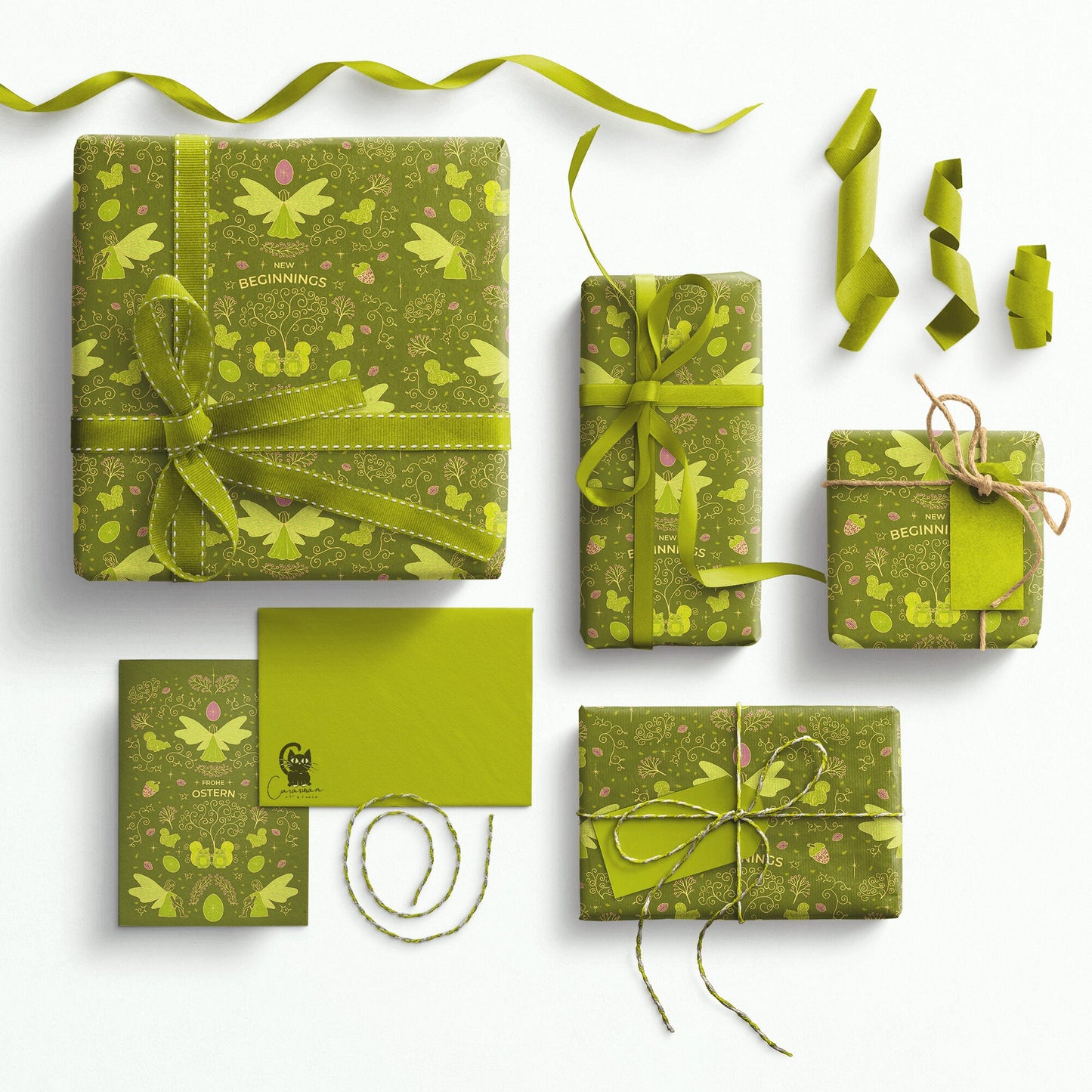 Geschenkpapier apfelgrün 'Frühlingsfeen' 50x70cm