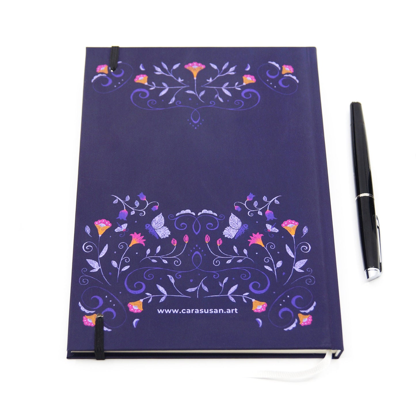 Dot grid notebook | violett | boho flowers | 128 pages with ribbon marker and rubber band