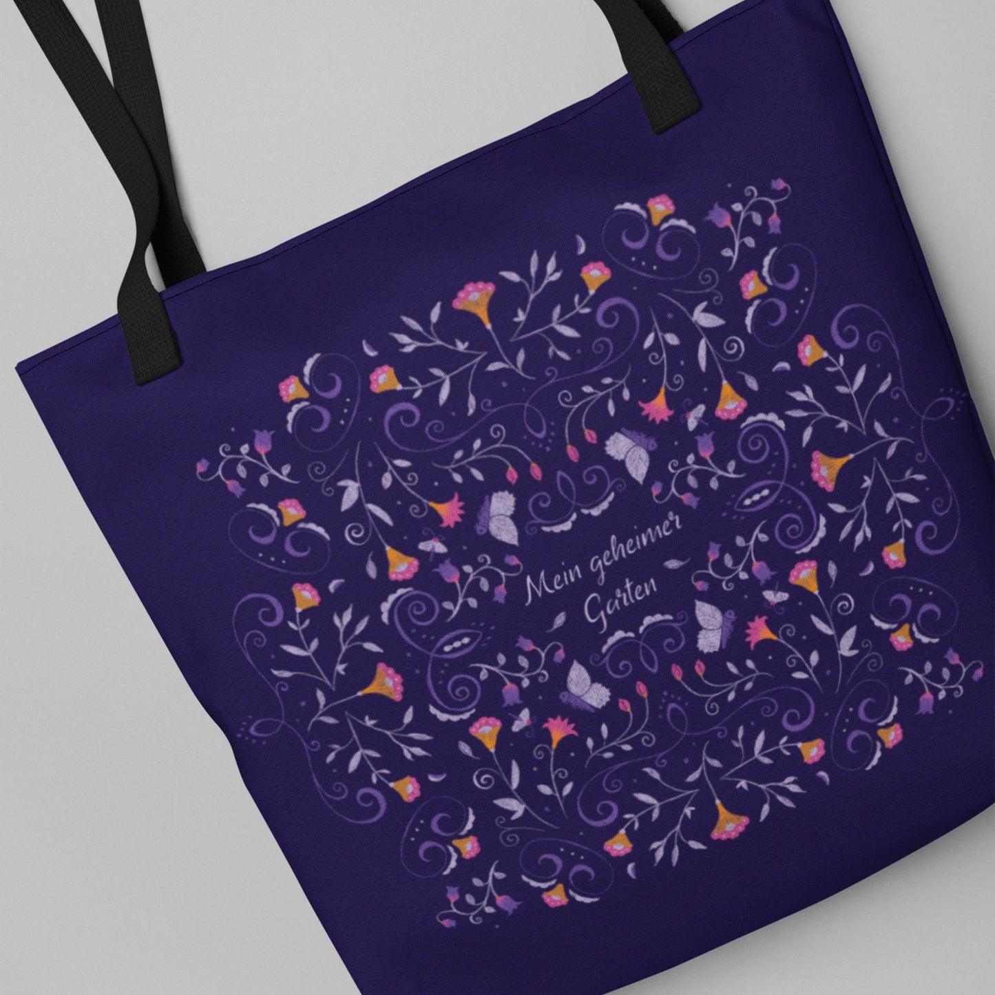 Large tote bag with flower ornaments 'My Secret Garden'