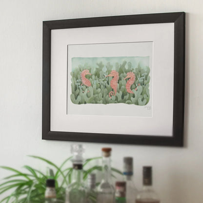 Kunstdruck mit niedlichen Seepferdchen | Aquarell | 31x20cm | handsigniert - Carasusan