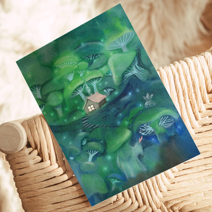 Postkarte "Zauberer im Pilzwald" Aquarell DinA6 - Carasusan