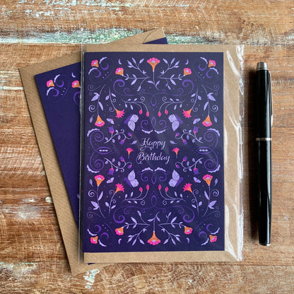 Geburtstagskarte 'Geheimer Garten' DinA6 mit Umschlag aus Kraftpapier - Carasusan