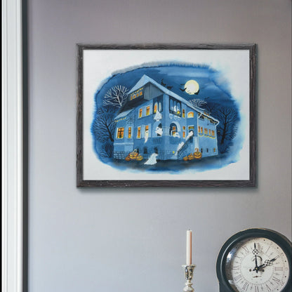 Kunstdruck 'Halloweenparty' auf feinem Aquarellpapier - handsigniert - Lustige Gespenster und Kürbisgesichter - Carasusan