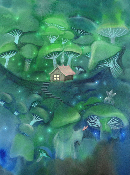 Postkarte "Zauberer im Pilzwald" Aquarell DinA6 - Carasusan