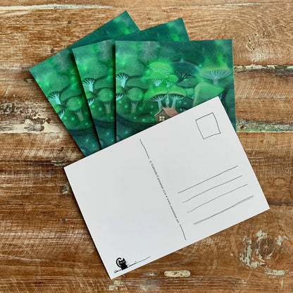 Postkarte "Zauberer im Pilzwald" Aquarell DinA6 - Carasusan