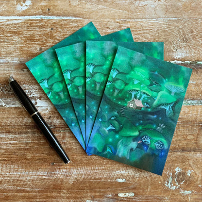 Postkarte "Zauberer im Pilzwald" Aquarell DinA6 - Carasusan