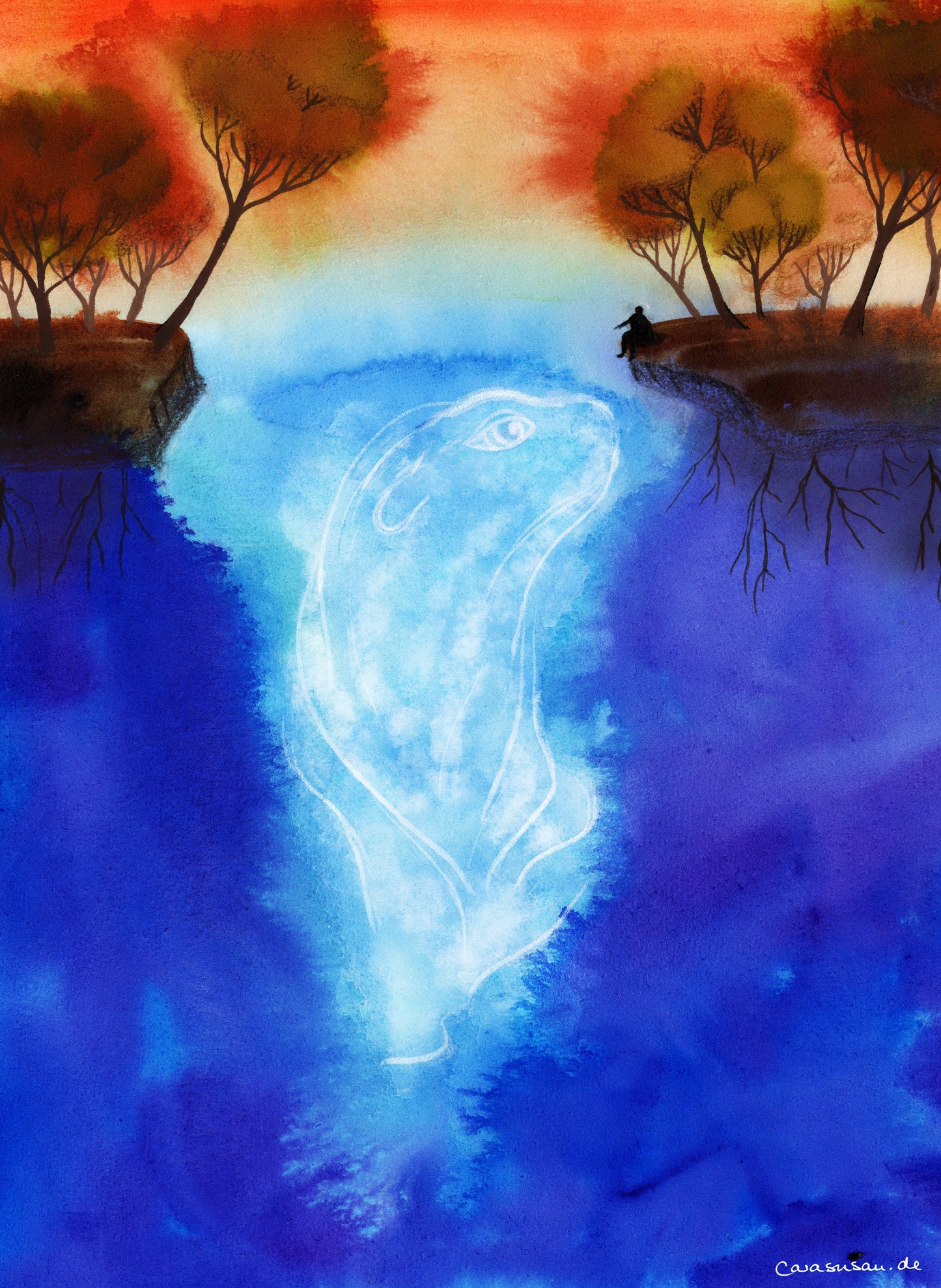 Watercolor 'Geist aus der Tiefen' art print on fine watercolor paper 25x34cm - hand-signed and limited