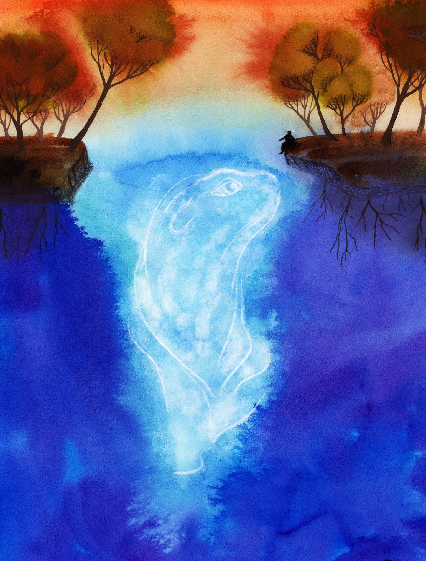 Postkarte mit Fantasymotiv 'Geist der Tiefe' Aquarell DinA6