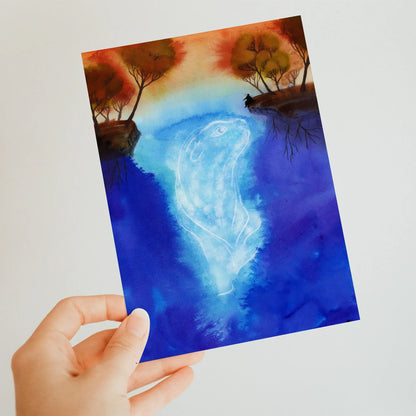 Postkarte mit Fantasymotiv 'Geist der Tiefe' Aquarell DinA6 - Carasusan